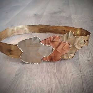 1980s All Metal Artisan Belt Leaves India Boho
